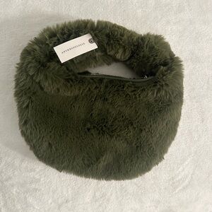 Anthropologie Dark Green Faux Fur Clutch